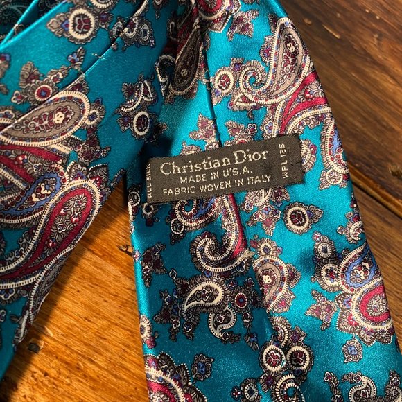 Christian Dior Paisley Print Silk Neck Tie Blue - Picture 4 of 7
